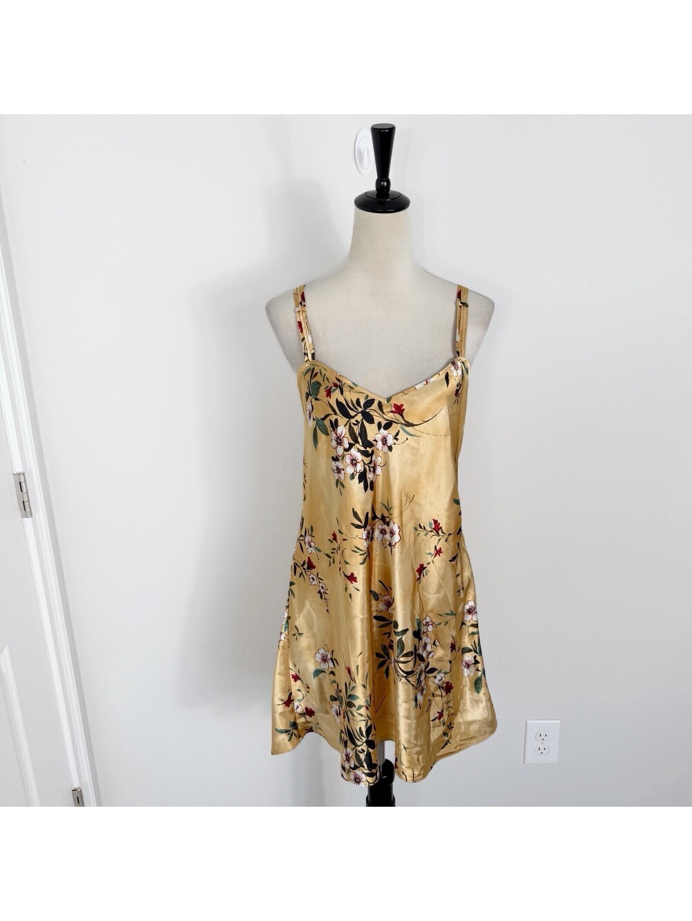 Vintage 90s Inner Most Gold Floral Satin Nightgown Slip Dress Feminine Large